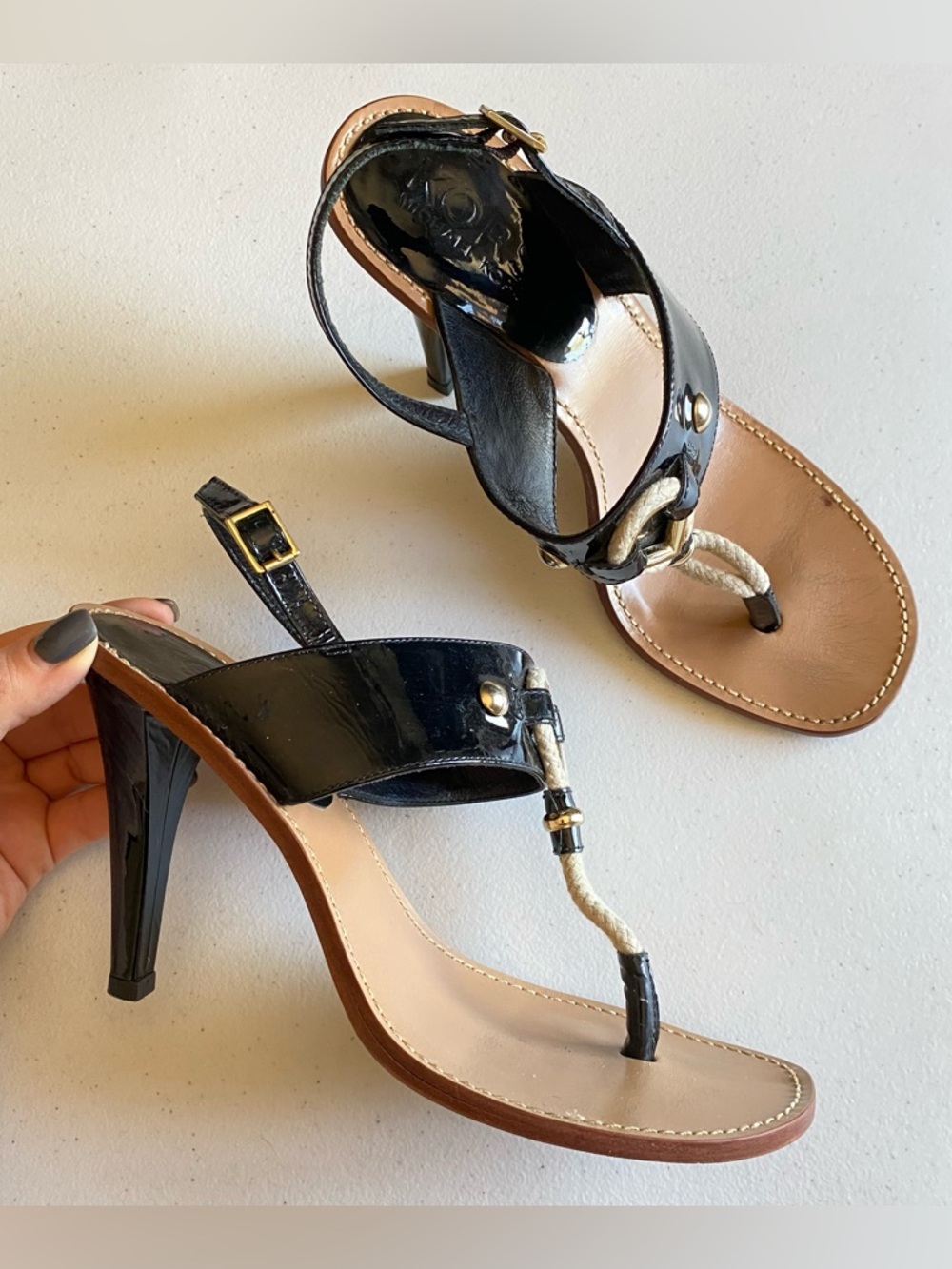 Michael Kors Black Patent Leather Rope-Trim High Heel Sandals